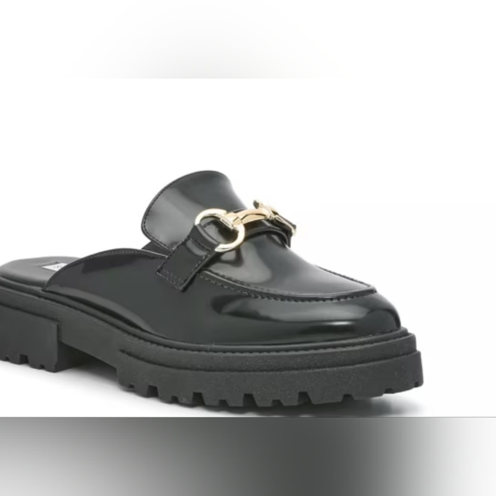 Steve Madden Black Mules with Gold Accent